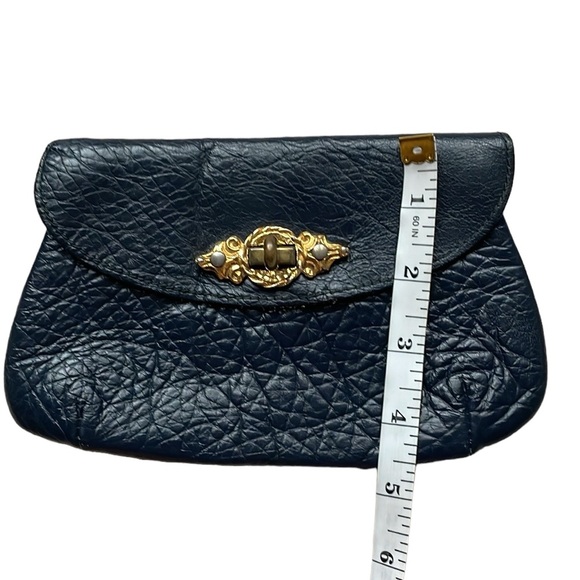 Vintage Davey’s of Worcester Mass. Black Pebbled Real Leather Small Clutch - Picture 6 of 14